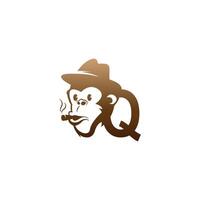 Monkey head icon logo with letter Q template design vector