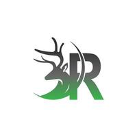 Letter R icon logo with deer illustration design vector