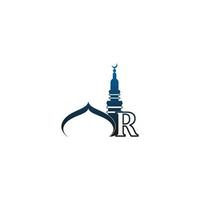 icono del logotipo de la letra r con ilustración de diseño de mezquita vector