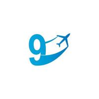 Number 9 with plane logo icon design vector illustration