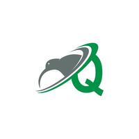 letra q con vector de diseño de icono de logotipo de pájaro kiwi