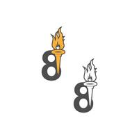 Number 8 icon logo combined with torch icon design vector