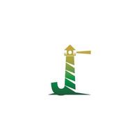 Letter J with lighthouse icon logo design template vector