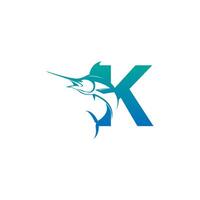 Letter K logo icon with fish design symbol template vector