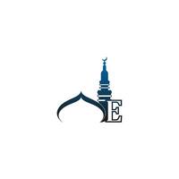 icono del logotipo de la letra e con ilustración de diseño de mezquita vector