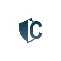 Shield logo icon with letter C beside design vector
