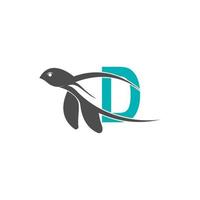 Sea turtle icon with letter D logo design illustration vector
