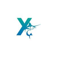 Letter X logo icon with fish design symbol template vector