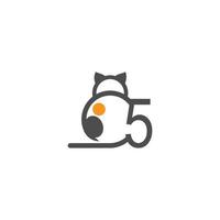 Cat icon logo with number 5 template design vector
