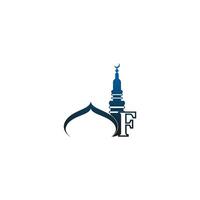 Letter F logo icon with mosque design illustration vector