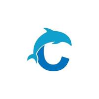 Delfín con plantilla de vector de concepto de diseño de icono de logotipo de letra c