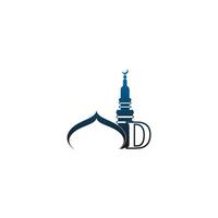 Letter D logo icon with mosque design illustration vector