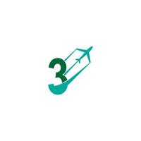 Number 3 with plane logo icon design vector