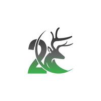 Number 2 icon logo with deer illustration design vector