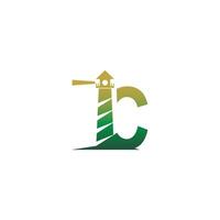 Letter C with lighthouse icon logo design template vector