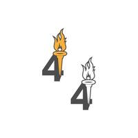 Number 4 icon logo combined with torch icon design vector