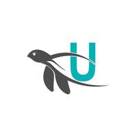Sea turtle icon with letter U logo design illustration vector