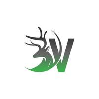 logotipo de icono de letra v con diseño de ilustración de ciervo vector