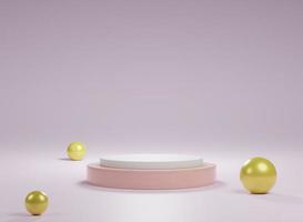 D podium in pink background with a golden ball. Mock up platform. photo