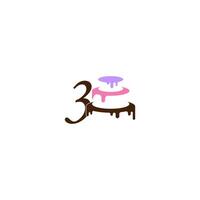 Number 3 icon with wedding cake  design template vector