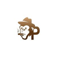 Monkey head icon logo with letter P template design vector