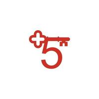 Number 5 logo icon with key icon design symbol template vector