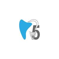 Number 5 logo icon with dental design illustration vector