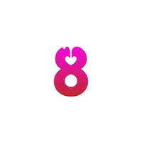 Number 8 logo icon with melting love symbol design template vector