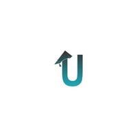 Letter U logo icon with graduation hat design vector