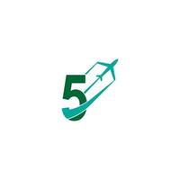 Number 5 with plane logo icon design vector