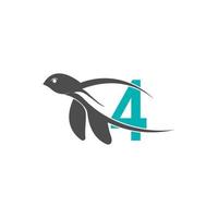 Sea turtle icon with number 4 logo design illustration vector