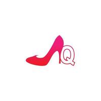 letra q con zapato de mujer, vector de diseño de icono de logotipo de tacón alto