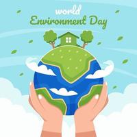 World Environment Day Celebration with Hands Holding Earth vector