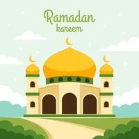 Ramadan Kareem Celebration with Mosque in Garden vector
