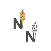 Letter N icon logo combined with torch icon design vector