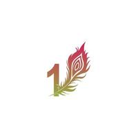 Number 1 with feather logo icon design vector