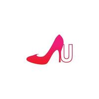 letra u con zapato de mujer, vector de diseño de icono de logotipo de tacón alto