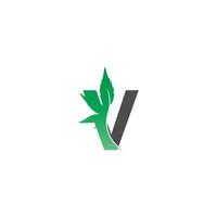 icono del logotipo de la letra v con vector de diseño de hoja de cannabis