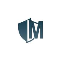 Shield logo icon with letter M beside design vector