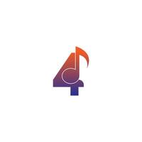 Number 4 logo icon with musical note design symbol template vector