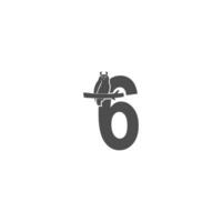 Number 6 logo icon  with owl icon design vector