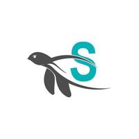 Sea turtle icon with letter S logo design illustration vector