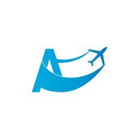 Letter A with plane logo icon design vector illustration