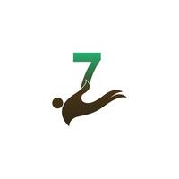 Number 7 logo icon with people hand design symbol template vector