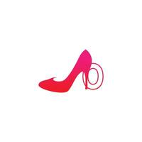 letra o con zapato de mujer, vector de diseño de icono de logotipo de tacón alto