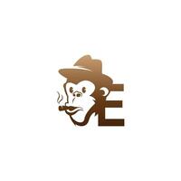 Monkey head icon logo with letter E template design vector