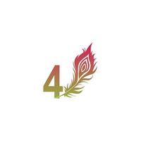 Number 4 with feather logo icon design vector