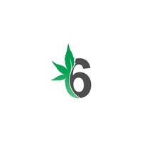 Number 6 logo icon with cannabis leaf design vector