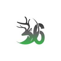 Number 6 icon logo with deer illustration design vector