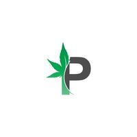 icono del logotipo de la letra p con vector de diseño de hoja de cannabis